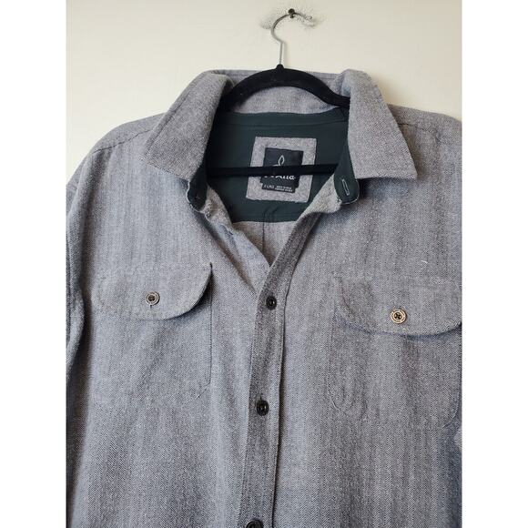 Prana XL Mens Lybek Organic Cotton Flannel Long Sleeve Button Up Shirt Gray - Picture 4 of 11